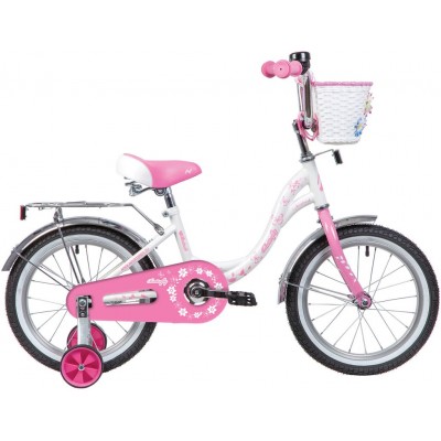 Велосипед NOVATRACK 16" BUTTERFLY белый-розовый, тормоз нож, крылья и багаж хром, корз, полн защ.цеп (167BUTTERFLY.WPN20)