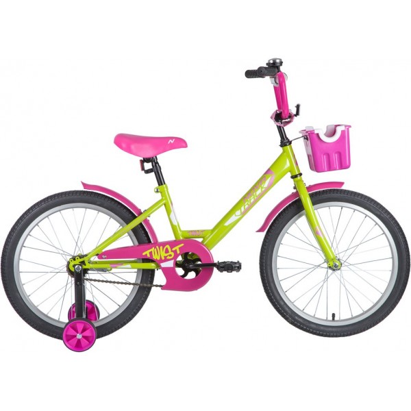 Велосипед NOVATRACK 20" TWIST зелёный, тормоз нож, крылья корот, корзина, защита А-тип (201TWIST.GNP20)