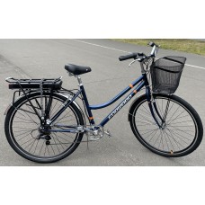 Электровелосипед Forward Omega 28 E-250 с Корзинкой 2022 темно-синий