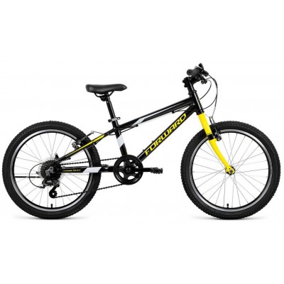 Детский велосипед хардтейл  Forward RISE 20 2.0 (10.5" рост) черный/желтый 2021 год (RBKW1J307002)