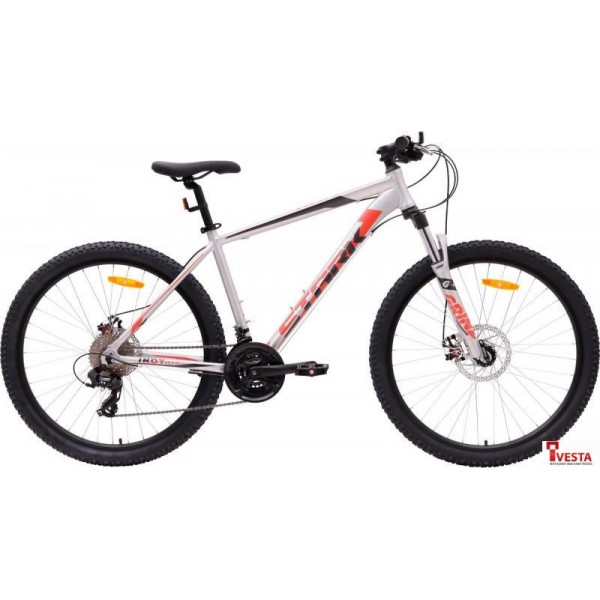 Велосипед Stark Indy 27.2 D р.18 2024 (серебристый металлик/черный металлик/красный)