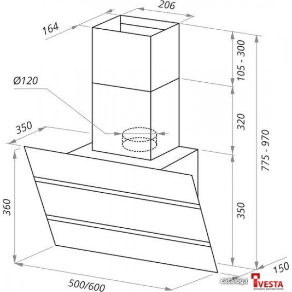 Кухонная вытяжка MAUNFELD Bridge 60 (нержавеющая сталь/черное стекло)